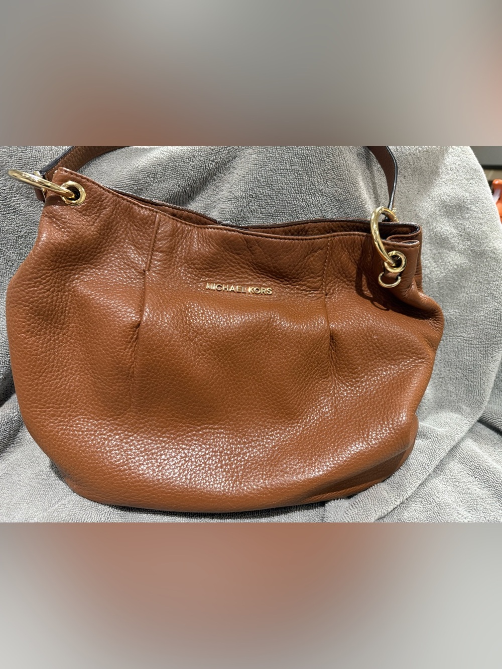 Michael Kors Cognac Pebbled Leather Hobo with Gold Hardware